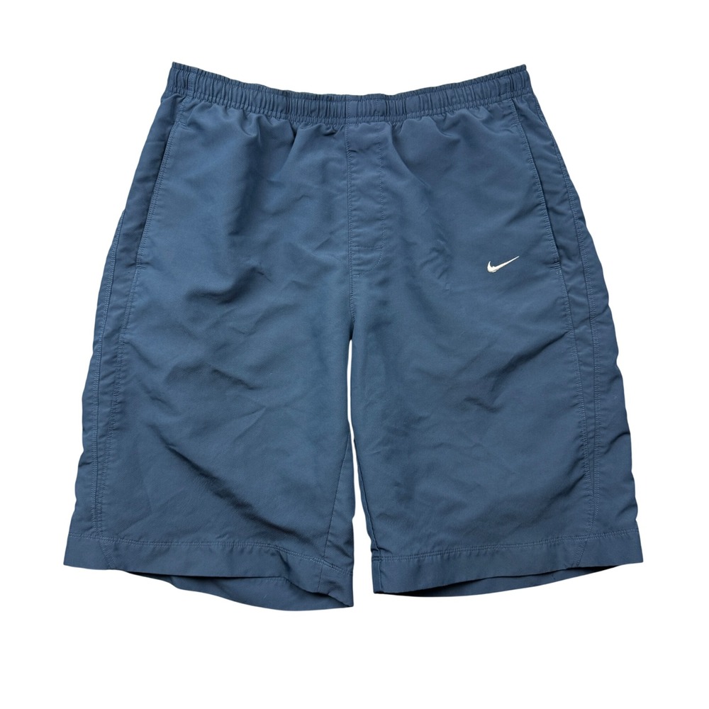 Vtg Y2K Nike Men Large Navy Blue Athletic Shorts Swoosh Logo Baggy 10" Loose Fit